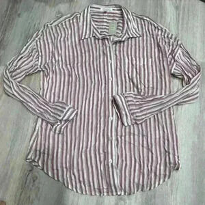 Maurice’s Women’s Lightweight Button Down Shirt Mauve White Stripe Size L NWT